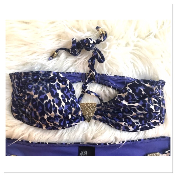 H&M Blue Leopard Print Gold Hardware Bikini Set - Picture 3 of 10